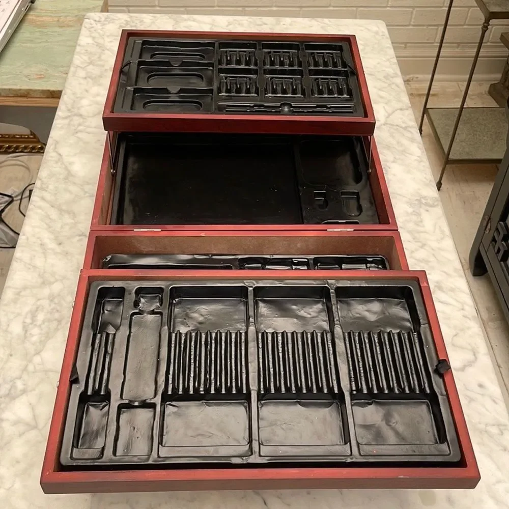 Antique wooden box with handles